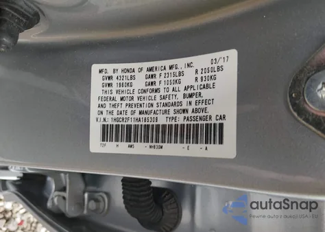 2017 Honda Accord Sport Se from USA, damaged, VIN 1HGCR2F11HA185309